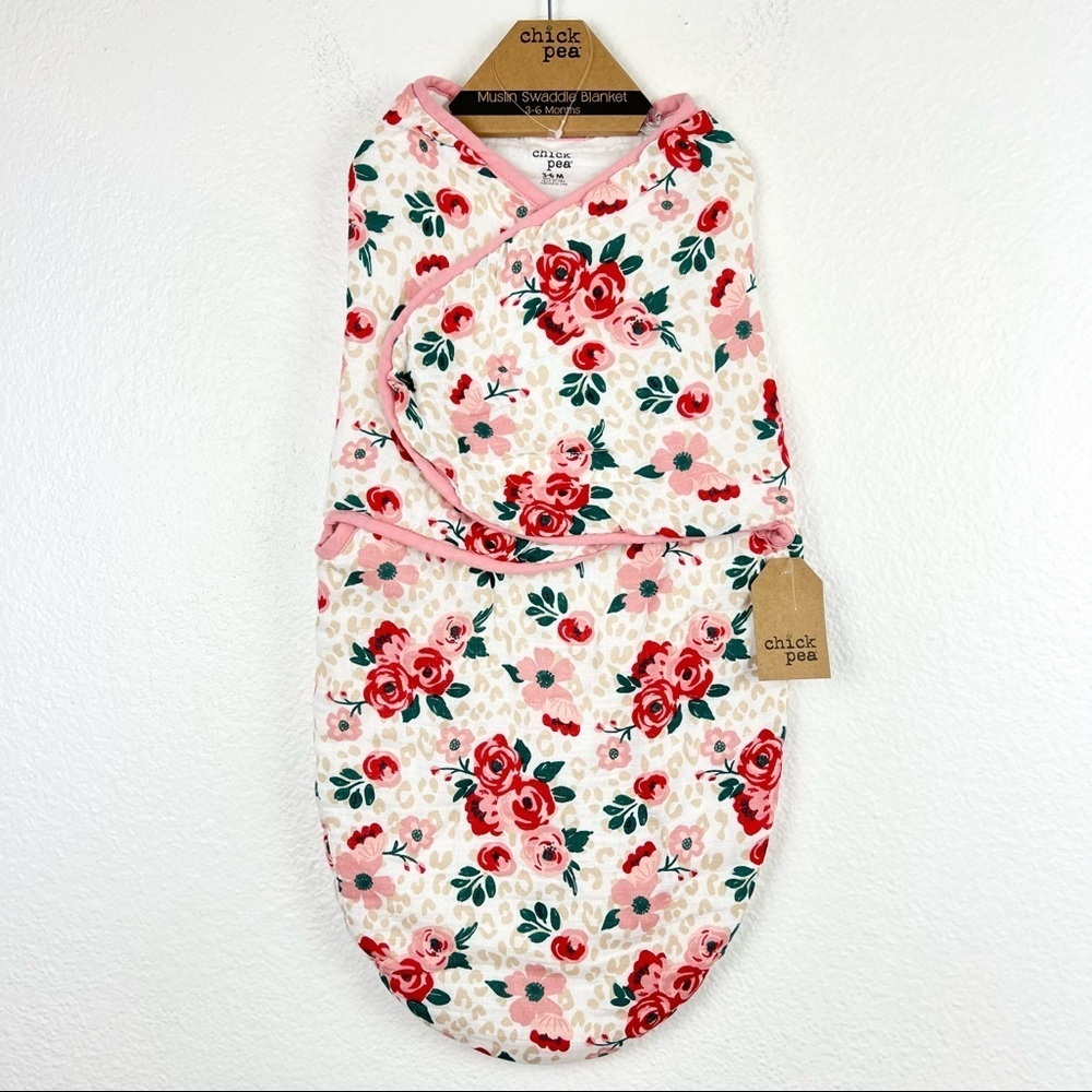 CHICK PEA Muslin Swaddle Blanket, Floral and Leopard, Size 3-6 Months, NWT!